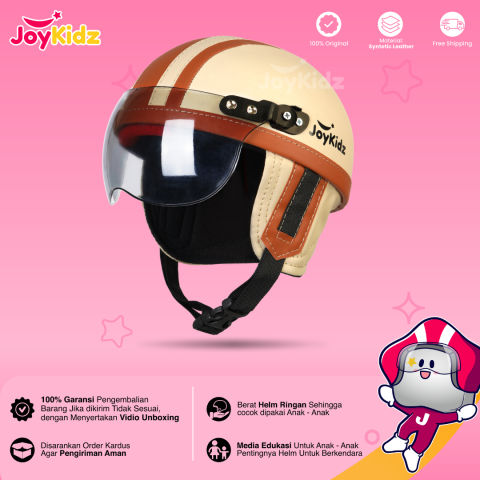 Helm Anak Polos Cream Mocca Garis Usia 1-5 Tahun