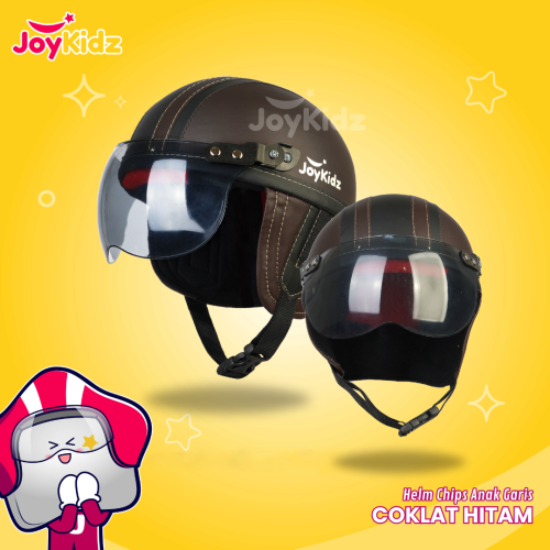 Helm Anak Polos Coklat Hitam Garis Usia 1-5 Tahun