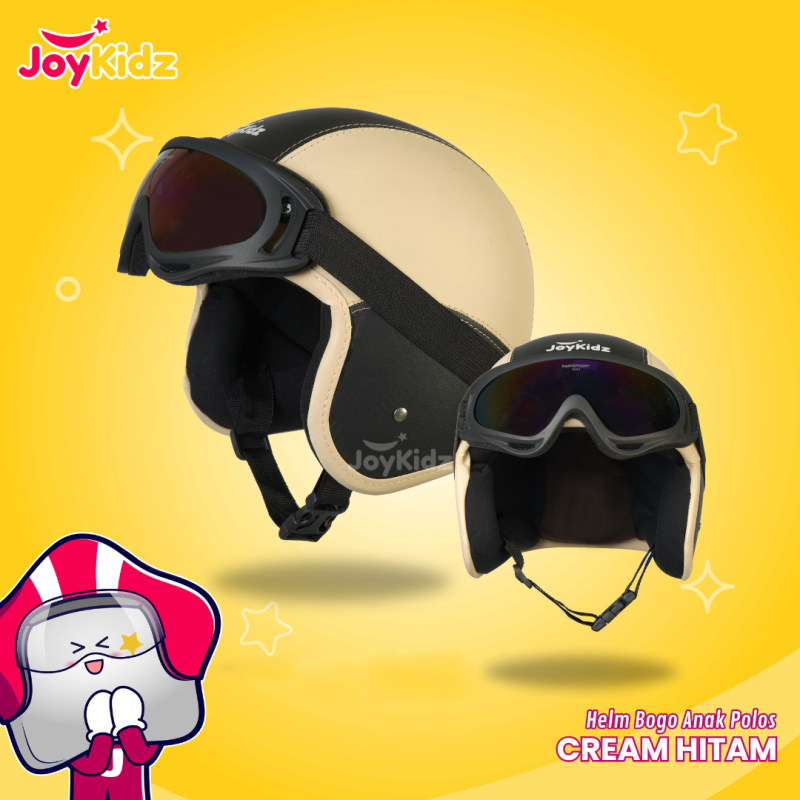 Helm Anak Bogo Polos Cream Hitam Usia 2-7 Tahun