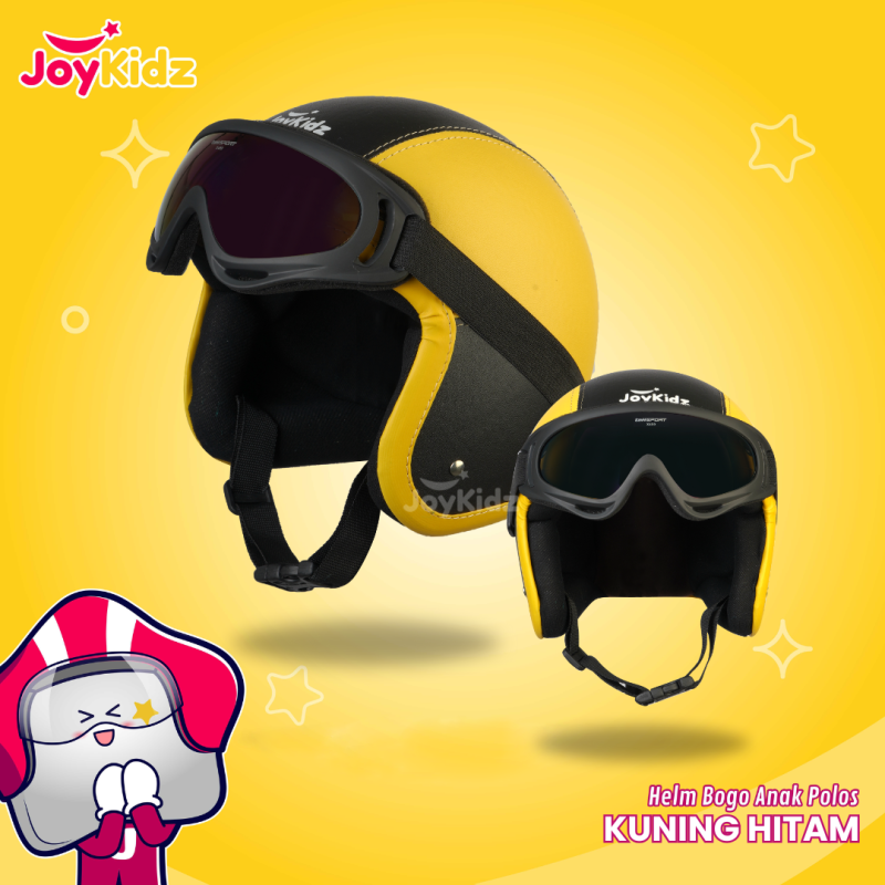 Helm Anak Bogo Polos Kuning Hitam Usia 2-7 Tahun